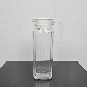 Vintage Arc France Square Clear Glass Pitcher with A White Lid